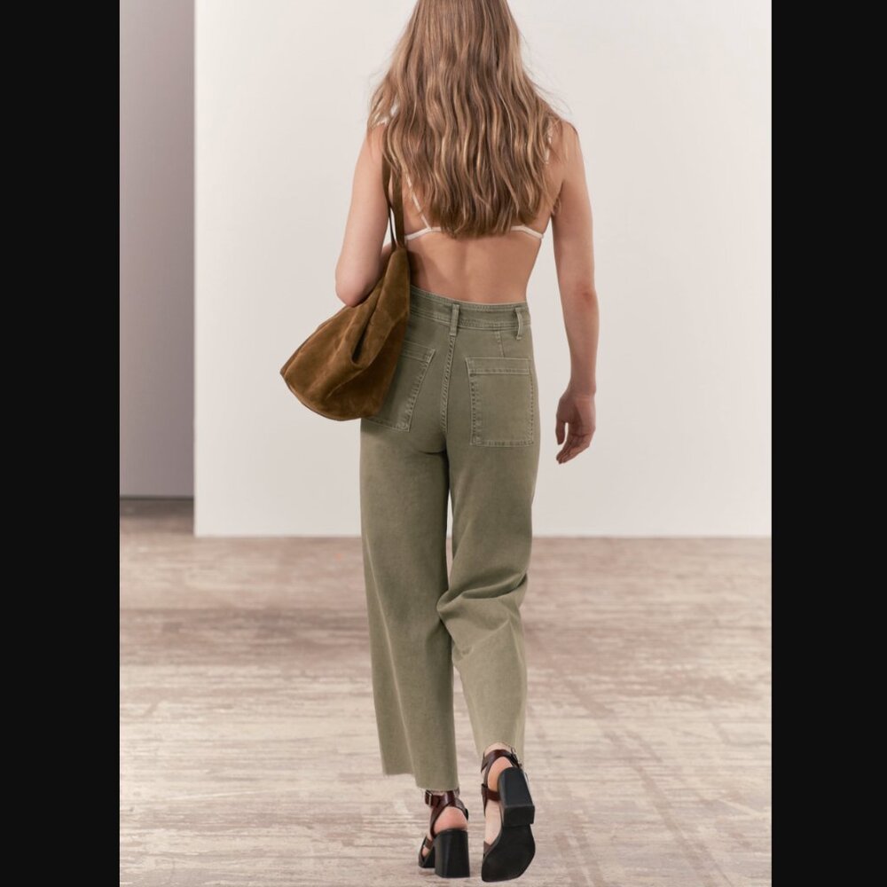 Zara Olive Green Straight Leg Jeans - Picture 2 of 6